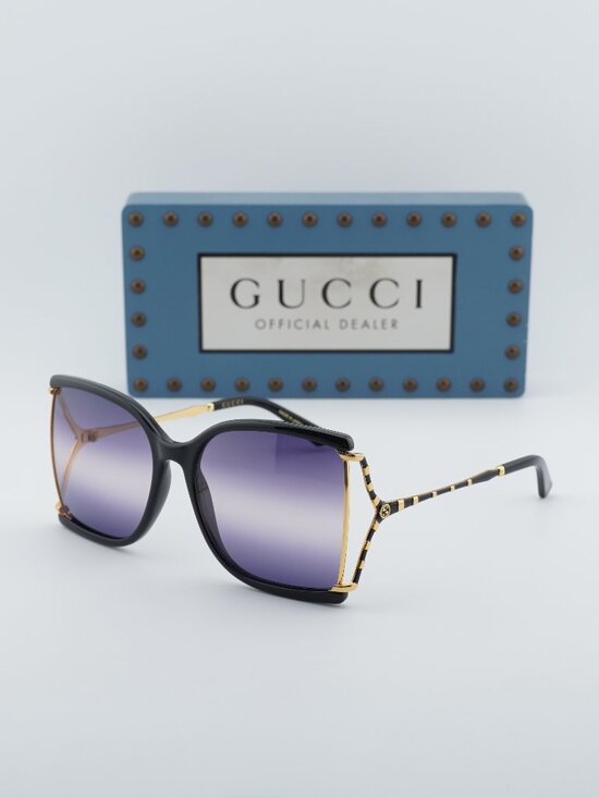 Gucci Accessories - Gucci GG0592S 002 Square Sunglasses - Black / Gold / Smoke Gradient